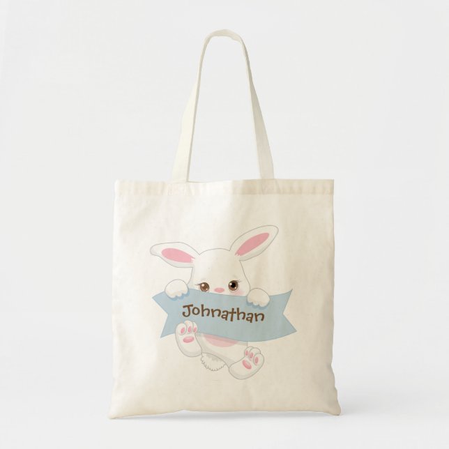 Bolso De Tela Bunny Boy personalizado de Pascua Azul (Frente)