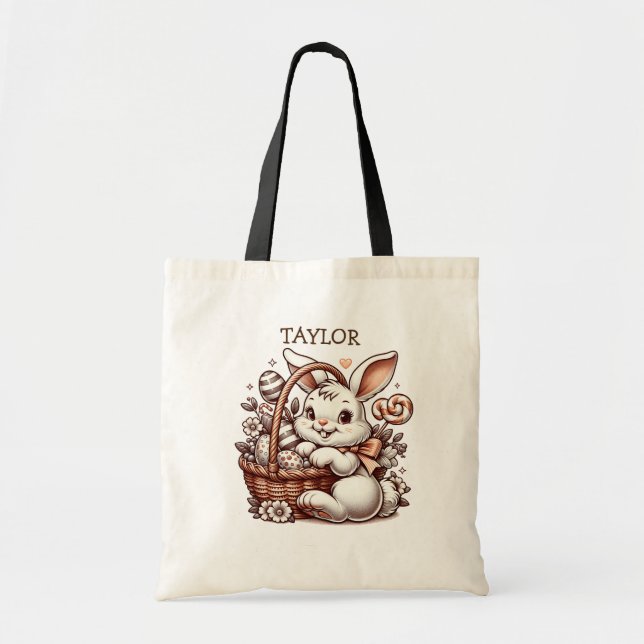 Bolso De Tela Bunny personalizado de Pascua (Frente)