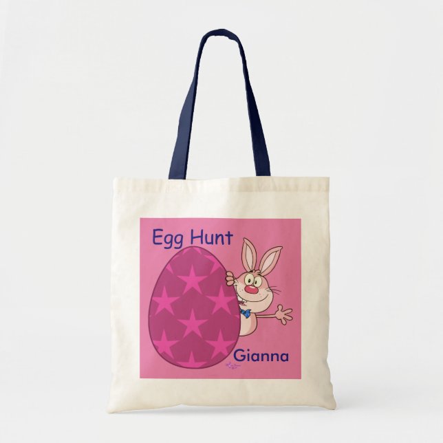 Bolso De Tela Bunny Pink Egg Hunt Personalizado Presupuesto Tote (Frente)