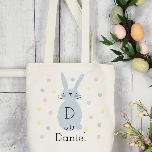 Bolso De Tela Bunny Polka, conejito de Pascua Azul, personalizad (Subido por el creador)