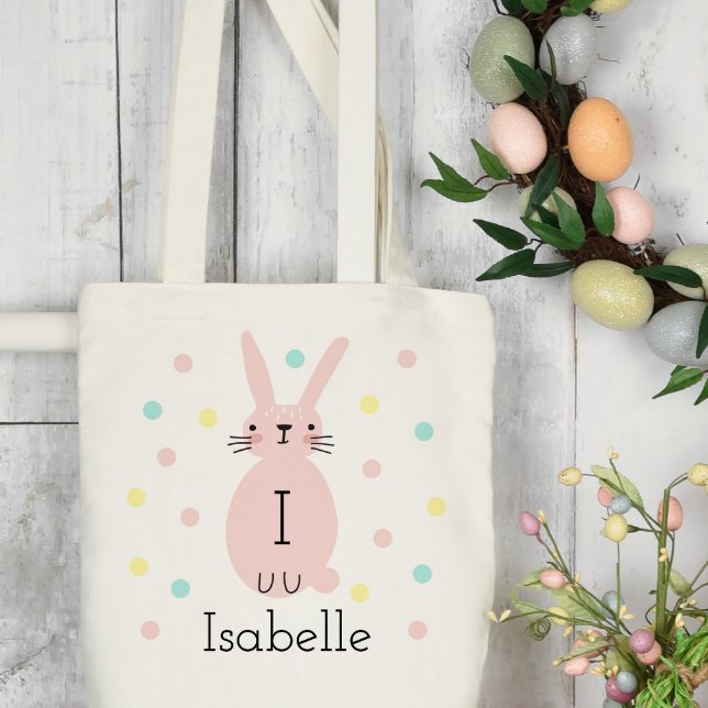 Bolso De Tela Bunny Polka, conejito rosa de pascua personalizado (Subido por el creador)