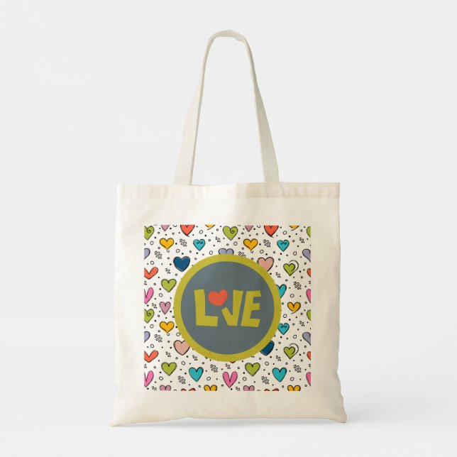 Bolso De Tela Bunte LOVE-Einkaufstasche mit Herz-Design (Reverso)