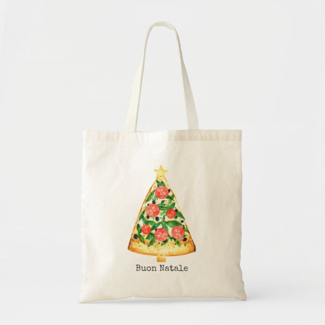 Bolso De Tela Buon Natale Italiano Feliz Navidad Pizza Slice Co (Frente)