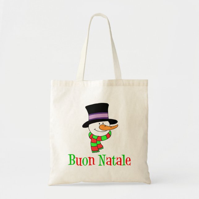 Bolso De Tela Buon Natale Navidades italianos Snowman (Frente)