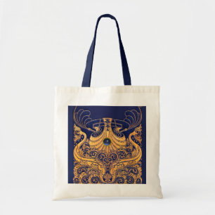 Bolso De Tela Buque antiguo, delfines, oro, azul marino