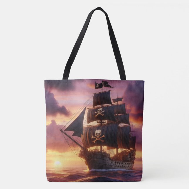 Bolso De Tela Buque pirata al amanecer (Anverso)