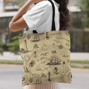Bolso De Tela Buques náuticos y faros vintage