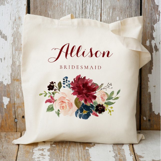 Bolso De Tela Buquet floral de la Marina Borgoña (Subido por el creador)