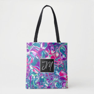 Bolso De Tela Burbujas turquesas y rosas, arte fluido