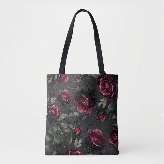 Bolso De Tela Burdeos Roses Roses Roses Shadowy Floral gris (Anverso)