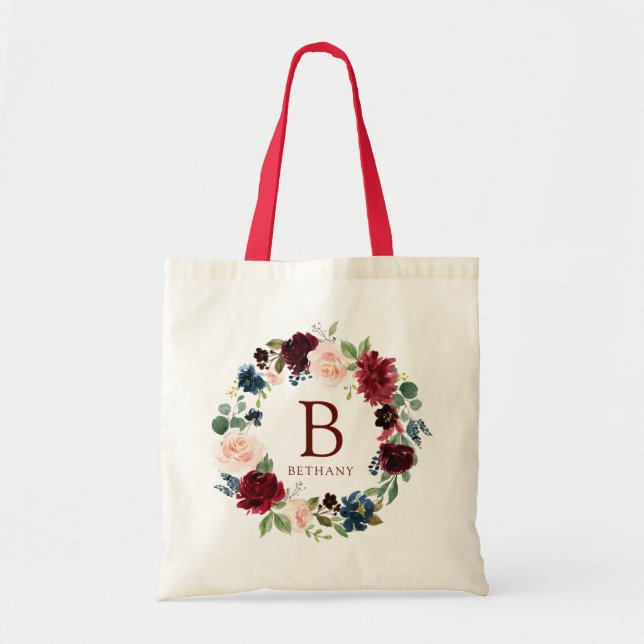 Bolso De Tela Burgundy Bouquet Bold Monograma (Frente)