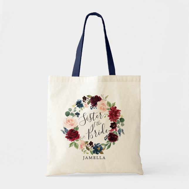 Bolso De Tela Burgundy Bouquet Wreath | Hermana de la novia (Frente)