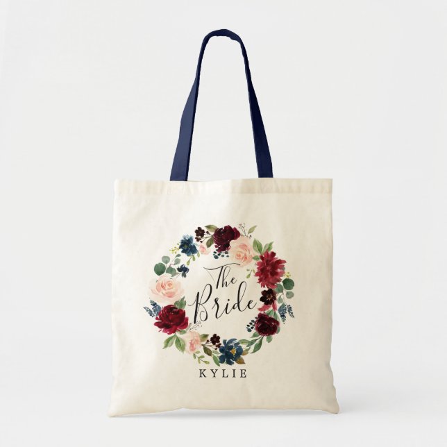 Bolso De Tela Burgundy Bouquet Wreath | Novias (Frente)