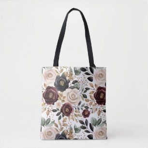 Bolso De Tela Burgundy Cream Black Floral