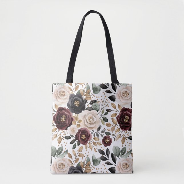 Bolso De Tela Burgundy Cream Black Floral (Anverso)