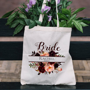 Bolso De Tela Burgundy Floral Boda de novia personalizado