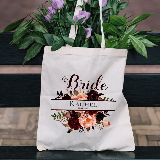 Bolso De Tela Burgundy Floral | Boda de novia personalizado (Subido por el creador)