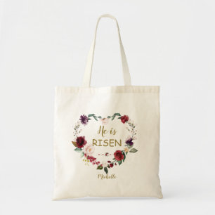 Bolso De Tela Burgundy Floral Heart Happy Easter It Risen