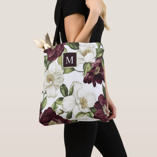 Bolso De Tela Burgundy Floral Pattern Monograma Apron (Detalle)