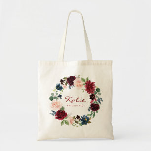 Bolso De Tela Burgundy Floral Wreath Bridesmaid Gift