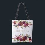 Bolso De Tela Burgundy Marsala Watercolor Bohemian Floral<br><div class="desc">Estilo bohemio Allover Print Tote Bag con ilustracion acuarela de burdeos, Marsala, peonías rojas y rosas y rosas con acento plumador. Utilice el botón "Personalizar" para cambiar los colores, tamaños y tipos de letra. Esto es perfecto para el otoño | eventos de otoño e invierno. También están disponibles los elementos...</div>