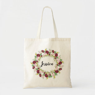 Bolso De Tela Burgundy Peony Wreath la dama de honor personaliza