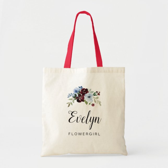 Bolso De Tela burgundy polvoriento azul Flowergirl Tote Bag (Frente)