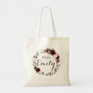 Bolso De Tela Burgundy Rubor Floral rosa Quinceanera Dama