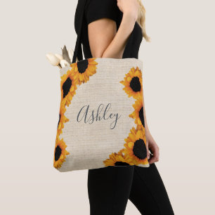 Bolso De Tela Burlap de girasol radiante personalizado