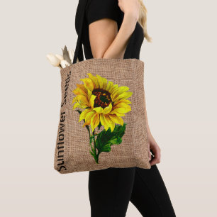 Bolso De Tela Burlap Look Sunflower Tote Bag