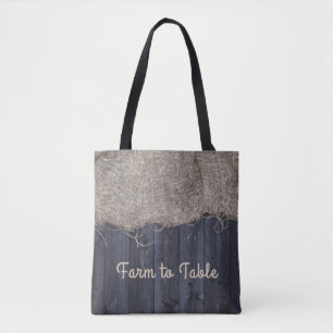 Bolso De Tela Burlap y Barn Wood rusas con texto