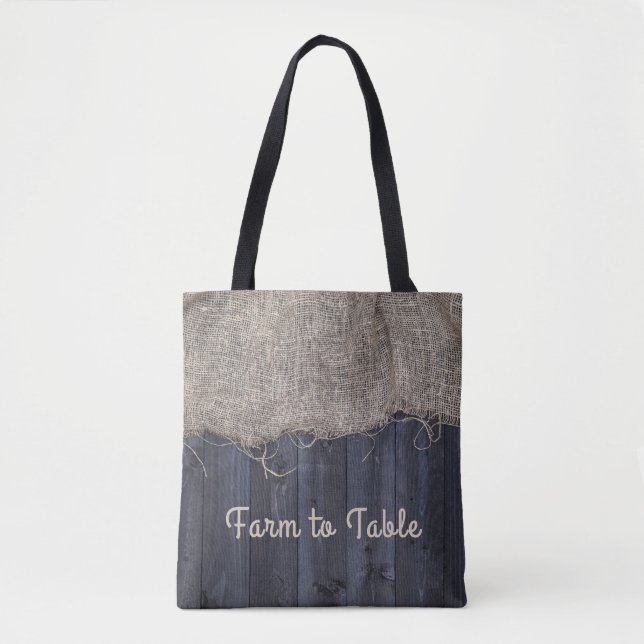 Bolso De Tela Burlap y Barn Wood rusas con texto (Anverso)