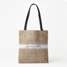 Burlap y Lacey Ribbon Design Tote Bag