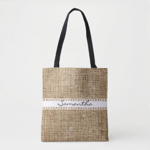 Bolso De Tela Burlap y Lacey Ribbon Design Tote Bag