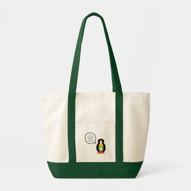 Bolso De Tela Burmese Myanmar Flag Talking Ms. Penguin (Frente)