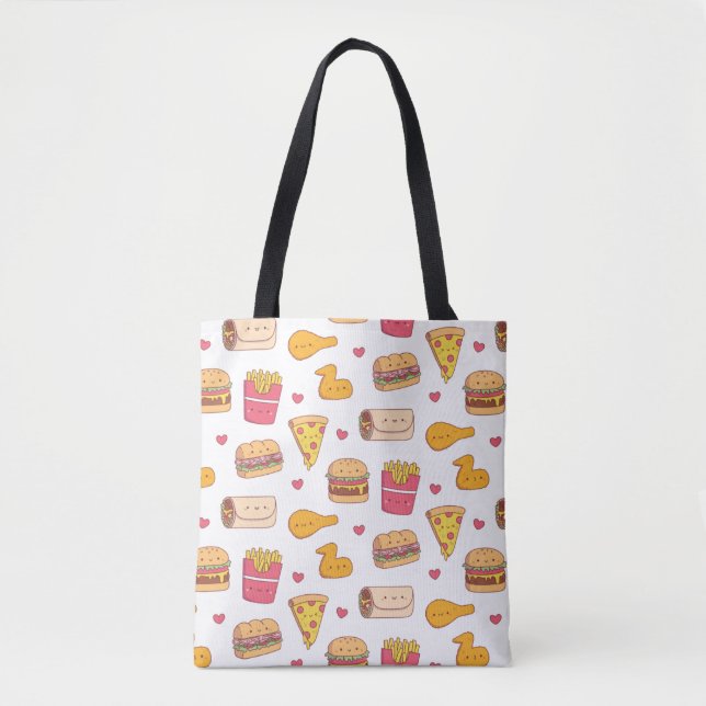 Bolso De Tela Burrito lindo Pizza Sandwich Burger Fries Patrón (Anverso)