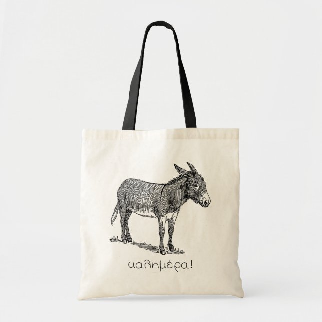 Bolso De Tela Burro lindo y 'Kalimera' (buenos días) en griego (Frente)