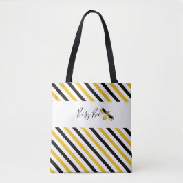 Bolso De Tela Busy Bee Diagonal Stripes Tote de hombro
