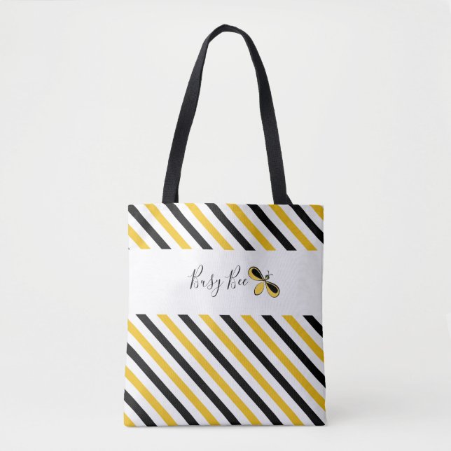 Bolso De Tela Busy Bee Diagonal Stripes Tote de hombro (Anverso)