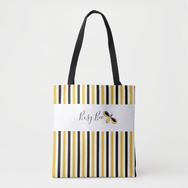 Bolso De Tela Busy Bee Rayas verticales Tote de hombro (Anverso)