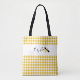Bolso De Tela Busy Bee, Yellow Gingham Shoulder Tote