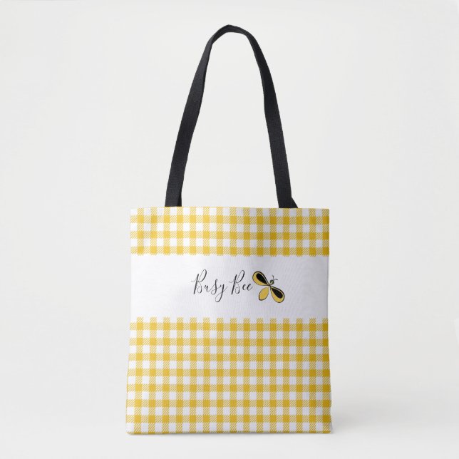 Bolso De Tela Busy Bee, Yellow Gingham Shoulder Tote (Anverso)