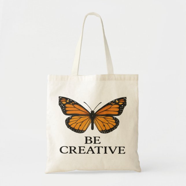 Bolso De Tela Butterfly Inspirational Quote Art – “Be Creative”  (Frente)