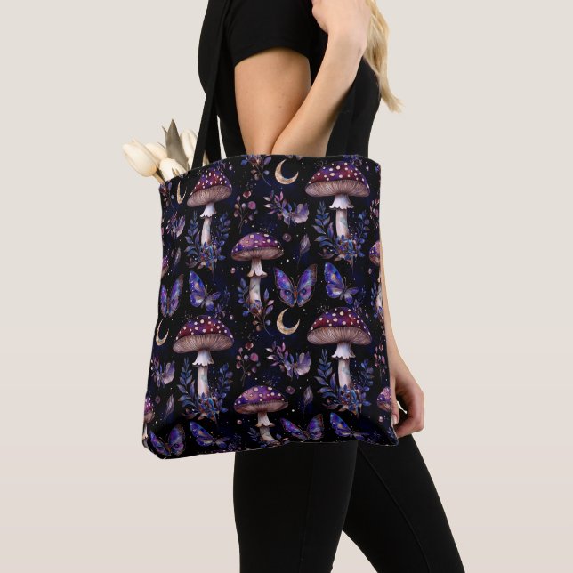 Bolso De Tela Butterfly Mushroom Floral Dark Witchy Celestial (Detalle)
