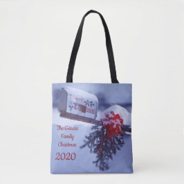 Bolso De Tela Buzón de nieve, masa de pino, arco rojo, bayas Fam