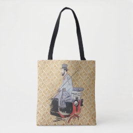 Bolso De Tela Caballero en Caricatura de Carruaje sobre Mapa