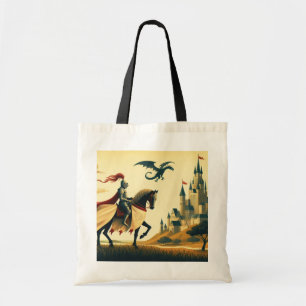 Bolso De Tela Caballero medieval/wyvern/castillo fantasía