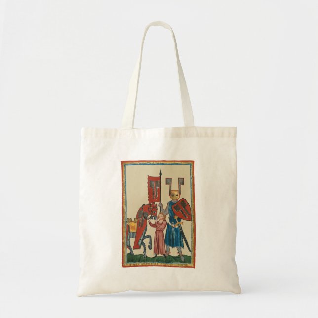 Bolso De Tela Caballero y escudero, arte medieval del siglo XIV (Frente)