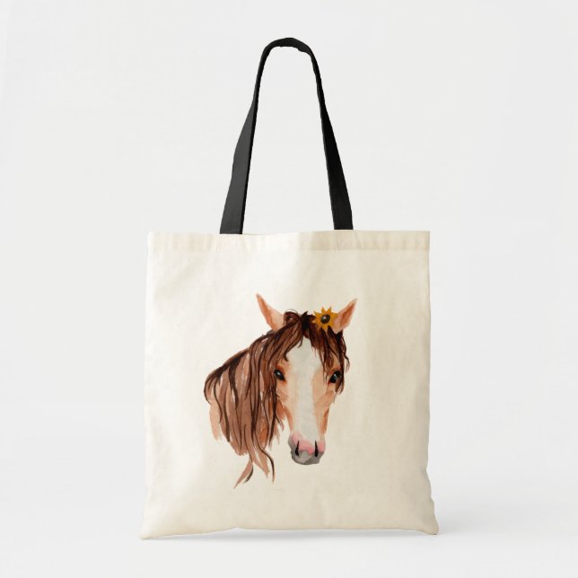 Bolso De Tela Caballo acuarela, "La vida es mejor..." (Frente)