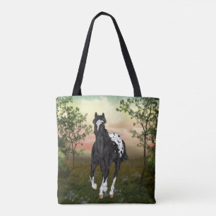 Bolso De Tela Caballo Appaloosa negro en ejecución